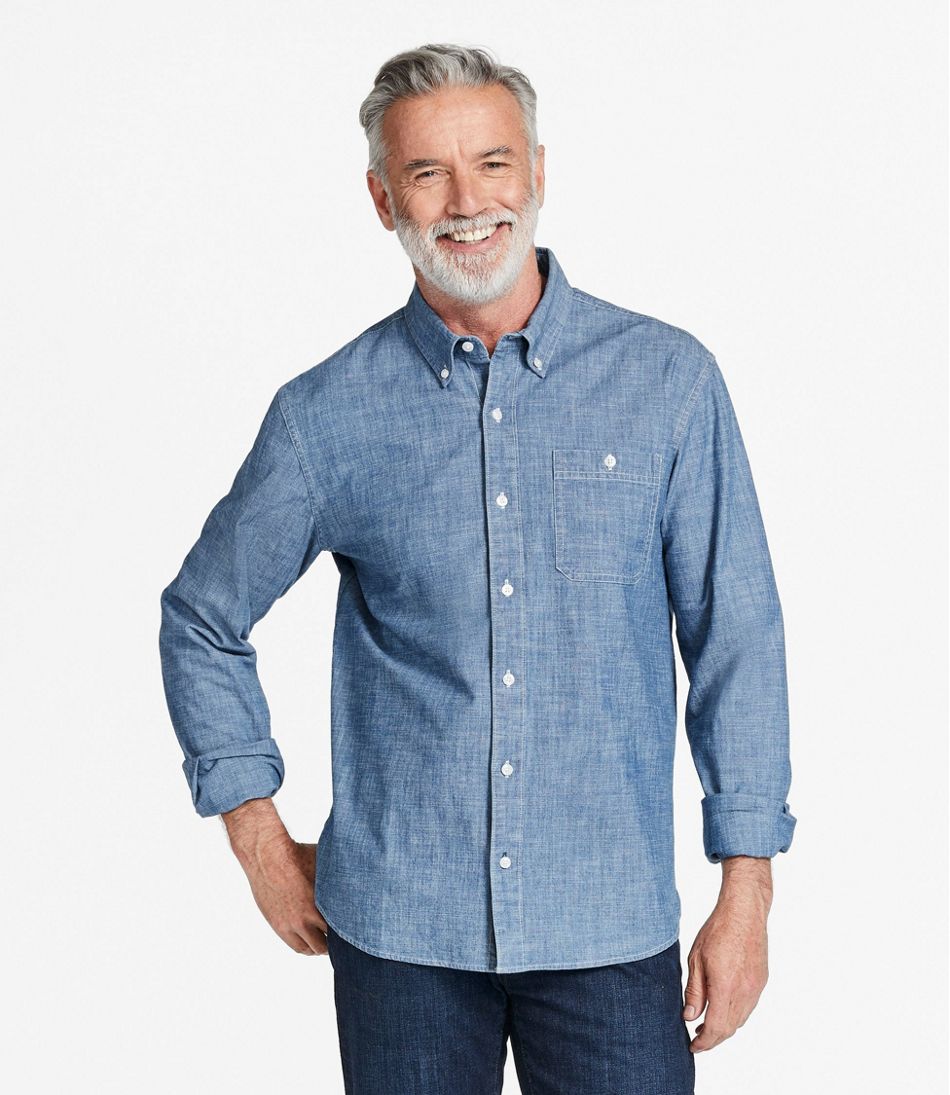Men's Comfort Stretch® Chambray Shirt, Traditional Untucked Fit, Long-Sleeve | L.L.Bean online