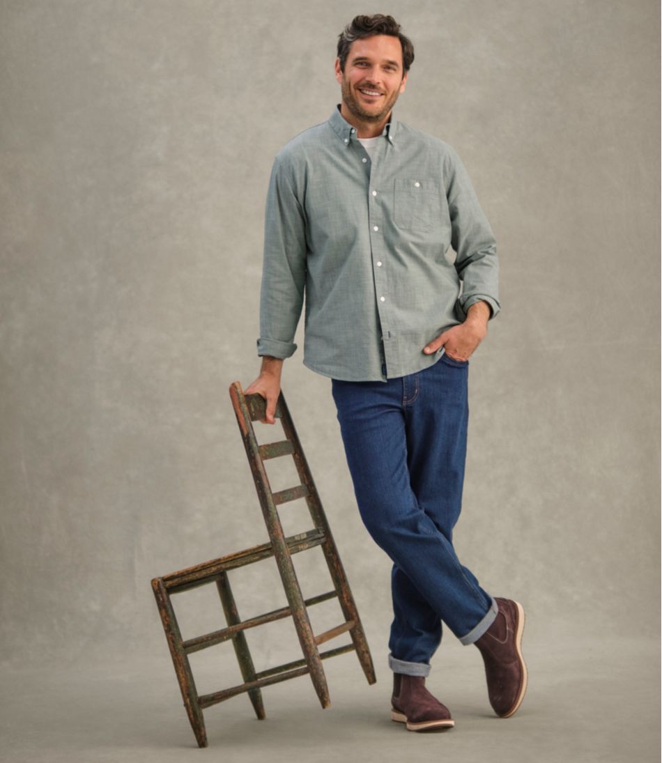 Men's Comfort Stretch® Chambray Shirt, Traditional Untucked Fit, Long-Sleeve | L.L.Bean online