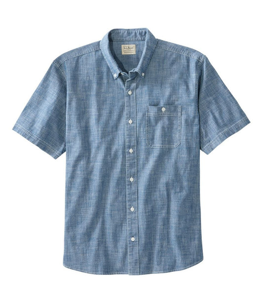 Men's Comfort Stretch® Chambray Shirt, Traditional Untucked Fit, Short-Sleeve | L.L.Bean on sale