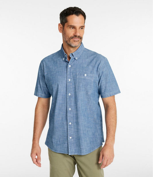 Men's Comfort Stretch® Chambray Shirt, Traditional Untucked Fit, Short-Sleeve | L.L.Bean on sale