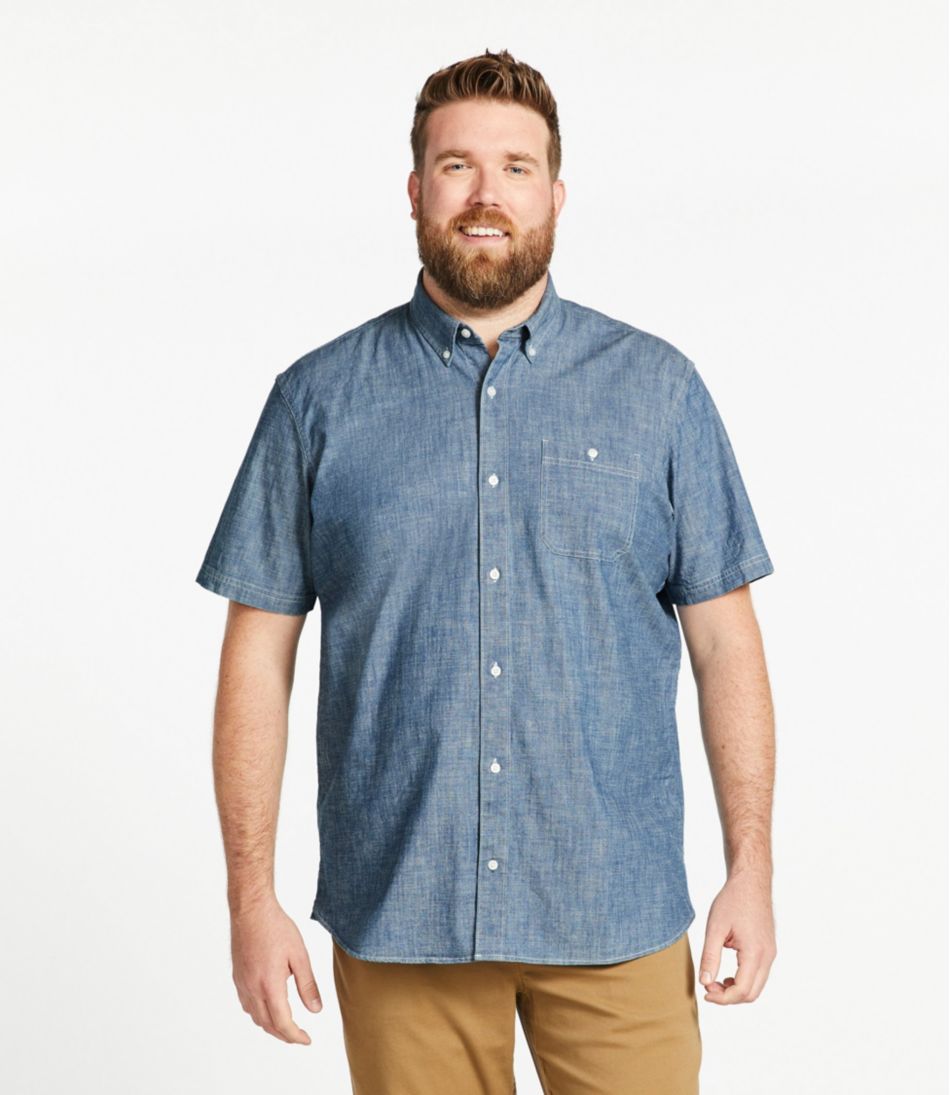 Men's Comfort Stretch® Chambray Shirt, Traditional Untucked Fit, Short-Sleeve | L.L.Bean on sale