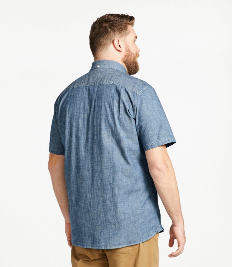 Men's Comfort Stretch® Chambray Shirt, Traditional Untucked Fit, Short-Sleeve | L.L.Bean on sale