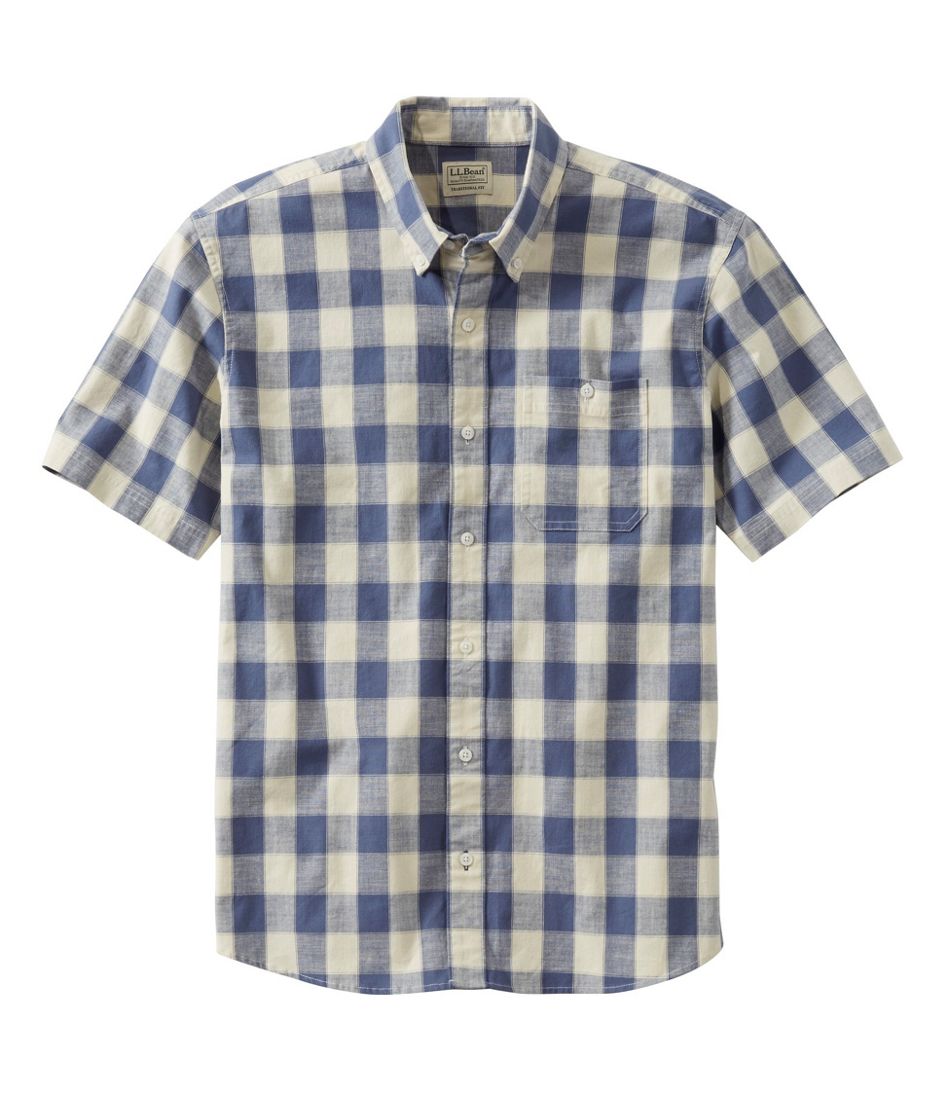 Men's Comfort Stretch® Chambray Shirt, Traditional Untucked Fit, Short-Sleeve, Plaid | L.L.Bean online