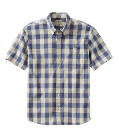 Men's Comfort Stretch® Chambray Shirt, Traditional Untucked Fit, Short-Sleeve, Plaid | L.L.Bean online