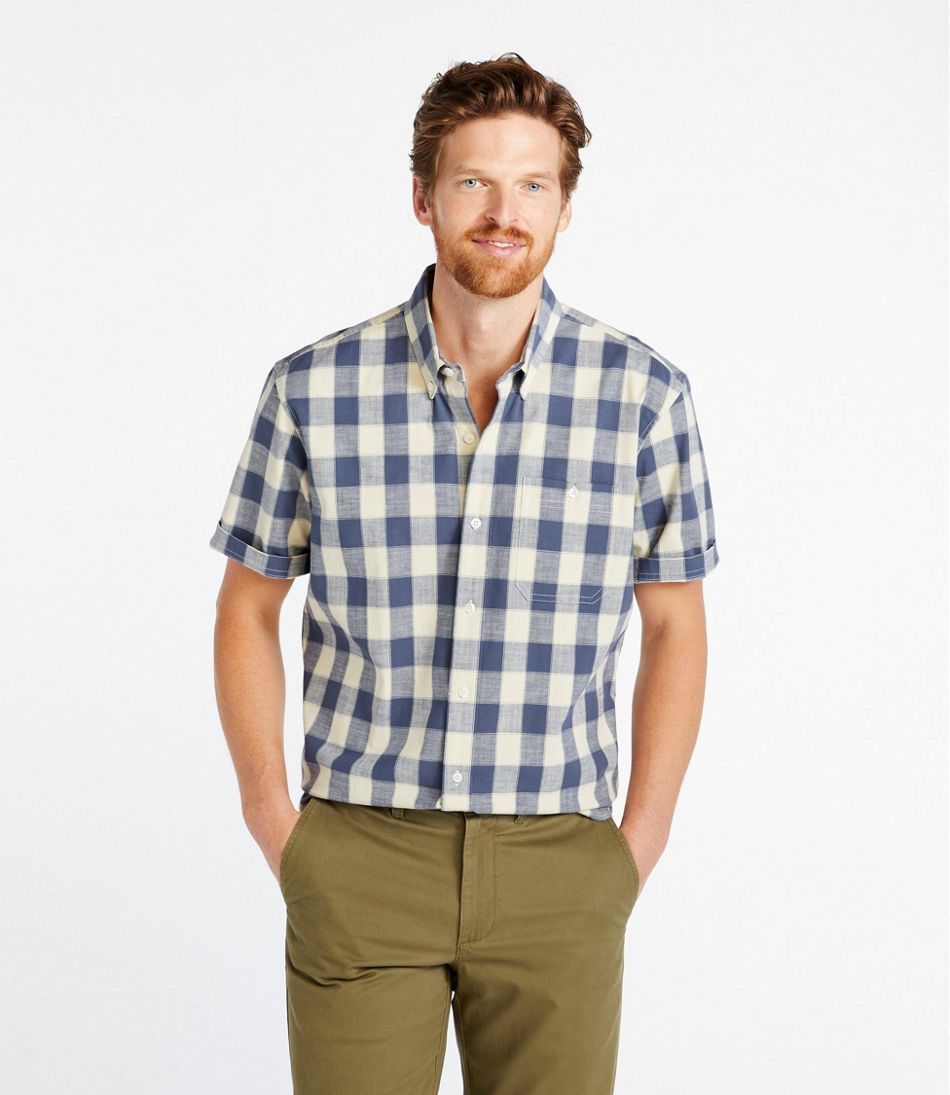Men's Comfort Stretch® Chambray Shirt, Traditional Untucked Fit, Short-Sleeve, Plaid | L.L.Bean online