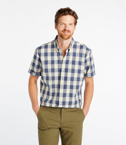 Men's Comfort Stretch® Chambray Shirt, Traditional Untucked Fit, Short-Sleeve, Plaid | L.L.Bean online