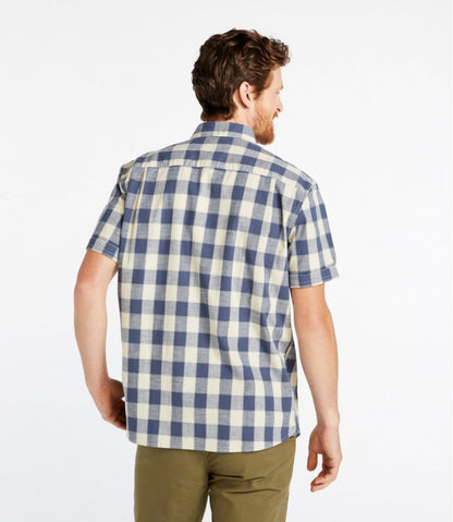 Men's Comfort Stretch® Chambray Shirt, Traditional Untucked Fit, Short-Sleeve, Plaid | L.L.Bean online