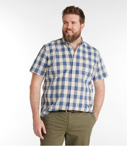 Men's Comfort Stretch® Chambray Shirt, Traditional Untucked Fit, Short-Sleeve, Plaid | L.L.Bean online
