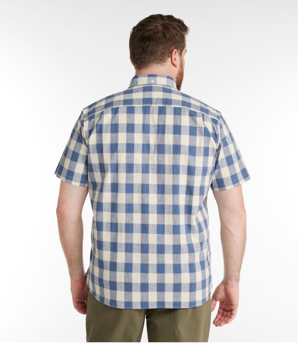 Men's Comfort Stretch® Chambray Shirt, Traditional Untucked Fit, Short-Sleeve, Plaid | L.L.Bean online