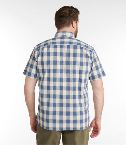 Men's Comfort Stretch® Chambray Shirt, Traditional Untucked Fit, Short-Sleeve, Plaid | L.L.Bean online