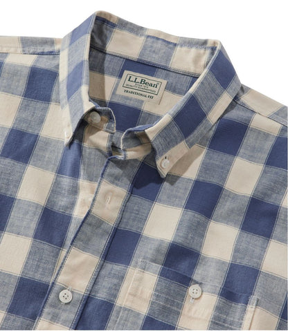 Men's Comfort Stretch® Chambray Shirt, Traditional Untucked Fit, Short-Sleeve, Plaid | L.L.Bean online