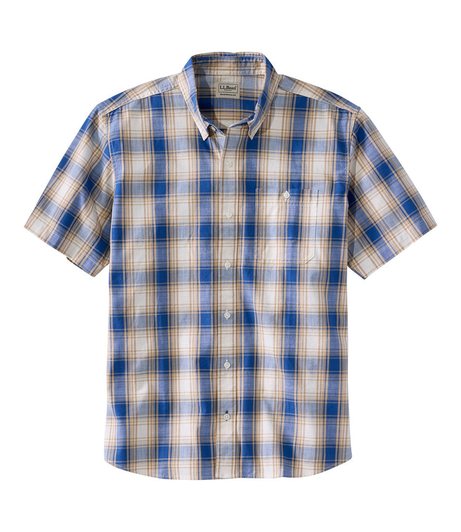 Men's Comfort Stretch® Chambray Shirt, Traditional Untucked Fit, Short-Sleeve, Plaid | L.L.Bean online - US 3511