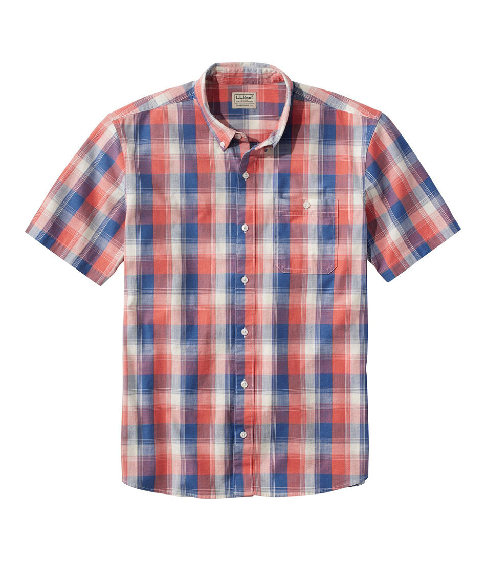 Men's Comfort Stretch® Chambray Shirt, Traditional Untucked Fit, Short-Sleeve, Plaid | L.L.Bean online - US 3511