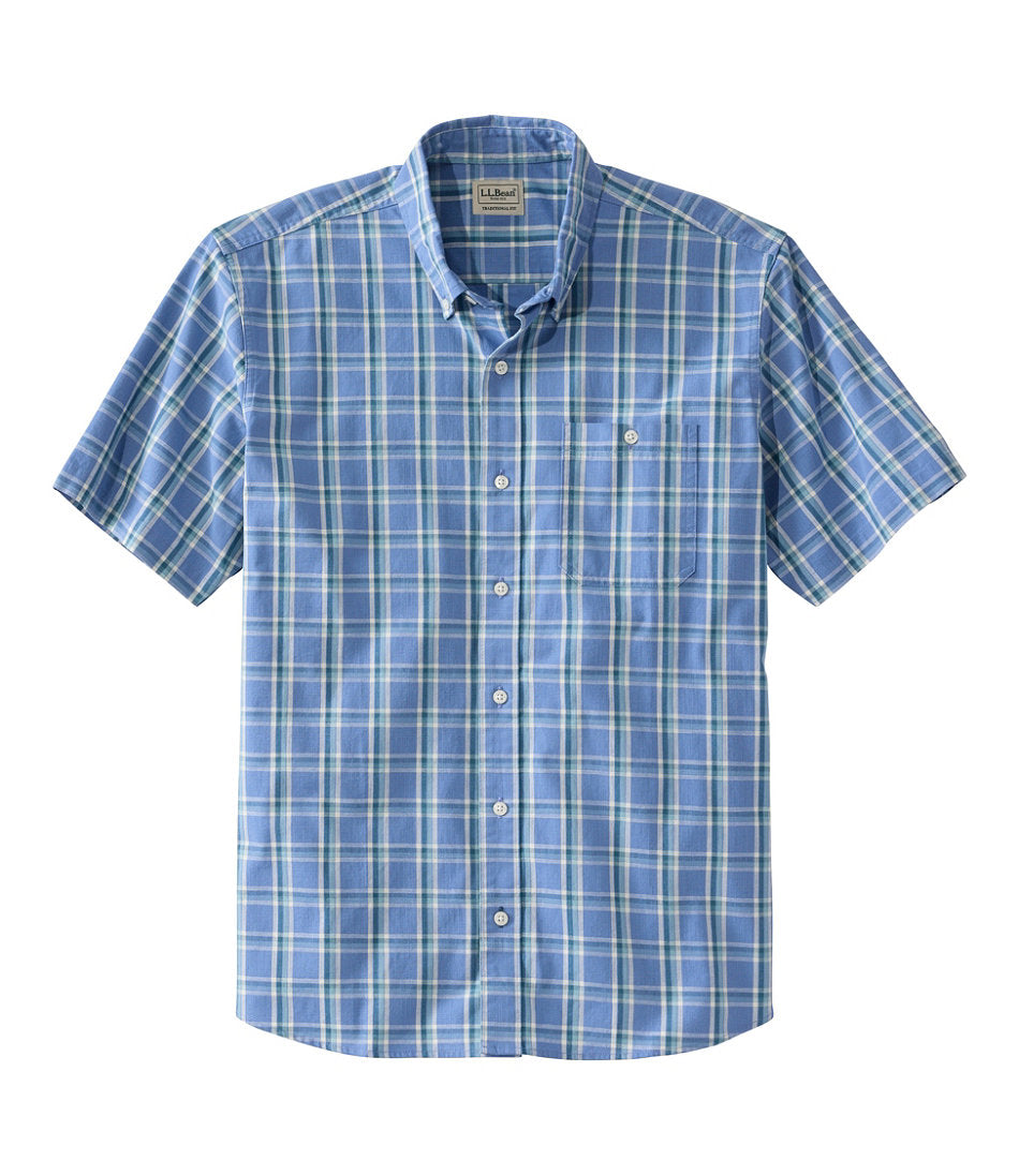 Men's Comfort Stretch® Chambray Shirt, Traditional Untucked Fit, Short-Sleeve, Plaid | L.L.Bean online - US 3511