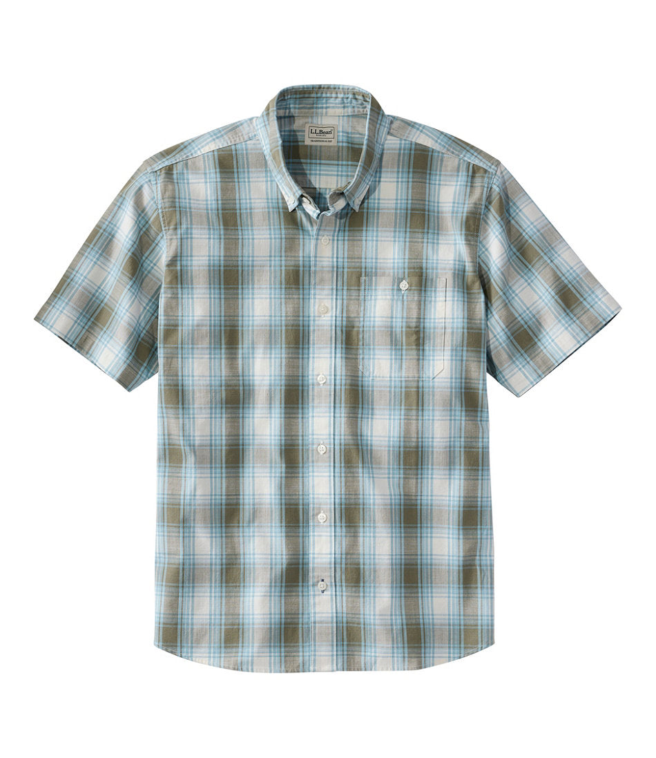 Men's Comfort Stretch® Chambray Shirt, Traditional Untucked Fit, Short-Sleeve, Plaid | L.L.Bean online - US 3511