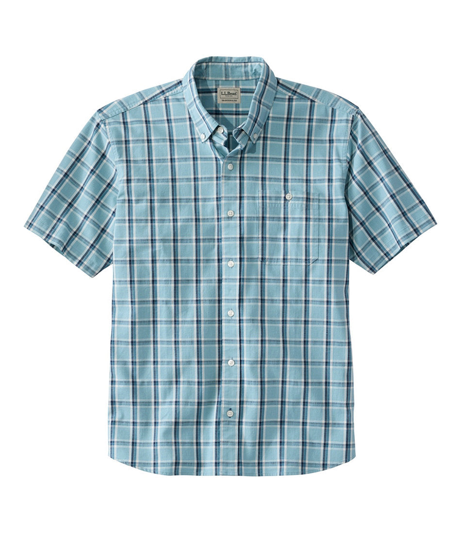 Men's Comfort Stretch® Chambray Shirt, Traditional Untucked Fit, Short-Sleeve, Plaid | L.L.Bean online - US 3511