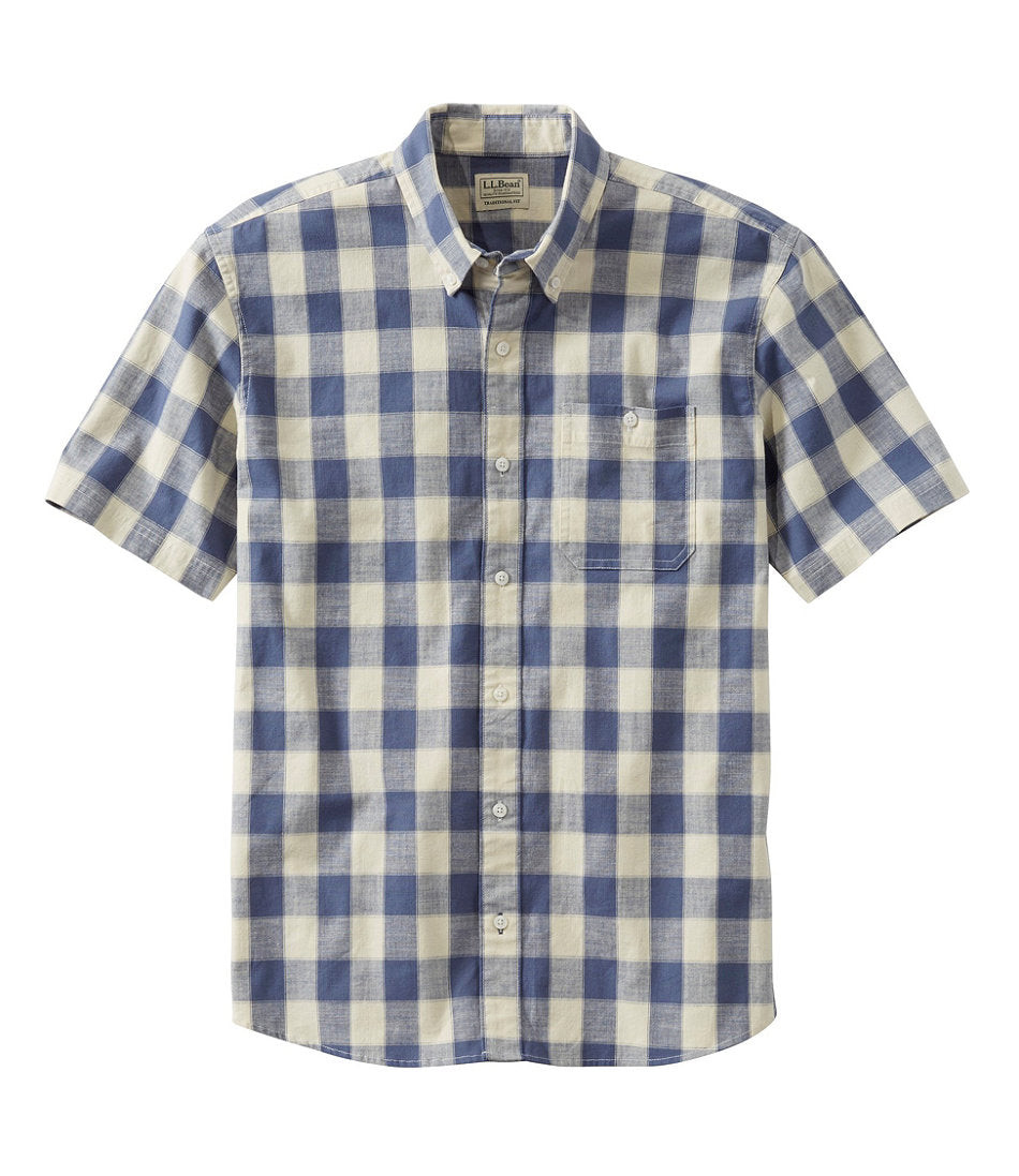 Men's Comfort Stretch® Chambray Shirt, Traditional Untucked Fit, Short-Sleeve, Plaid | L.L.Bean online - US 3511