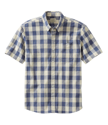 Men's Comfort Stretch® Chambray Shirt, Traditional Untucked Fit, Short-Sleeve, Plaid | L.L.Bean online - US 3511