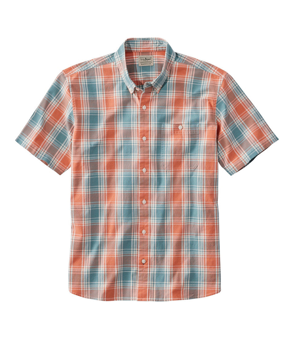 Men's Comfort Stretch® Chambray Shirt, Traditional Untucked Fit, Short-Sleeve, Plaid | L.L.Bean online - US 3511