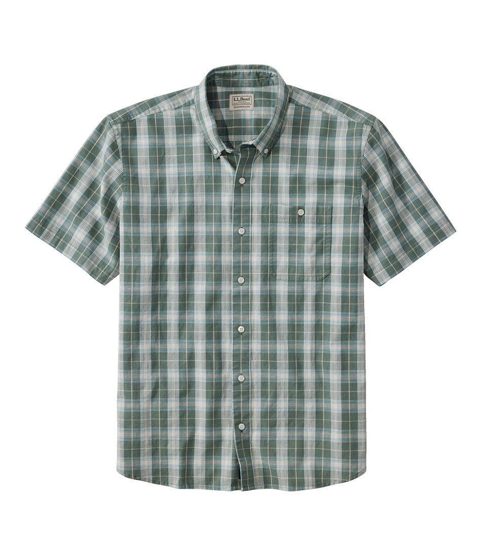 Men's Comfort Stretch® Chambray Shirt, Traditional Untucked Fit, Short-Sleeve, Plaid | L.L.Bean online - US 3511