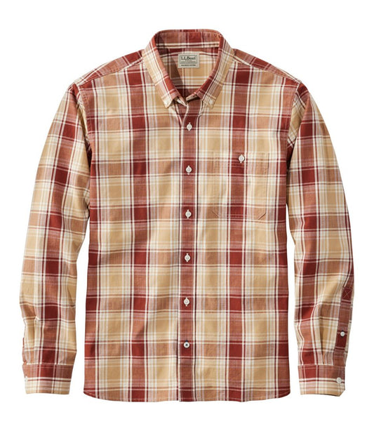Men's Comfort Stretch® Chambray Shirt, Long-Sleeve, Slightly Fitted Untucked Fit, Plaid | L.L.Bean outlet