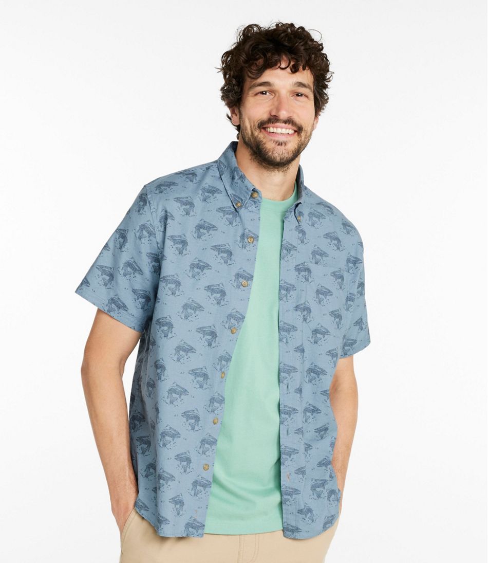 Men's Stonecoast Hemp Shirt, Short-Sleeve, Slightly Fitted Untucked Fit, Print | L.L.Bean sale