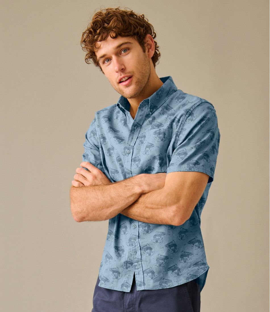 Men's Stonecoast Hemp Shirt, Short-Sleeve, Slightly Fitted Untucked Fit, Print | L.L.Bean sale