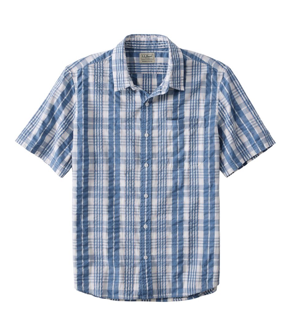 Men's Organic Cotton Seersucker Shirt, Short-Sleeve, Slightly Fitted, Plaid | L.L.Bean on sale