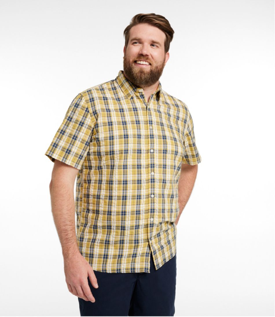 Men's Organic Cotton Seersucker Shirt, Short-Sleeve, Slightly Fitted, Plaid | L.L.Bean on sale