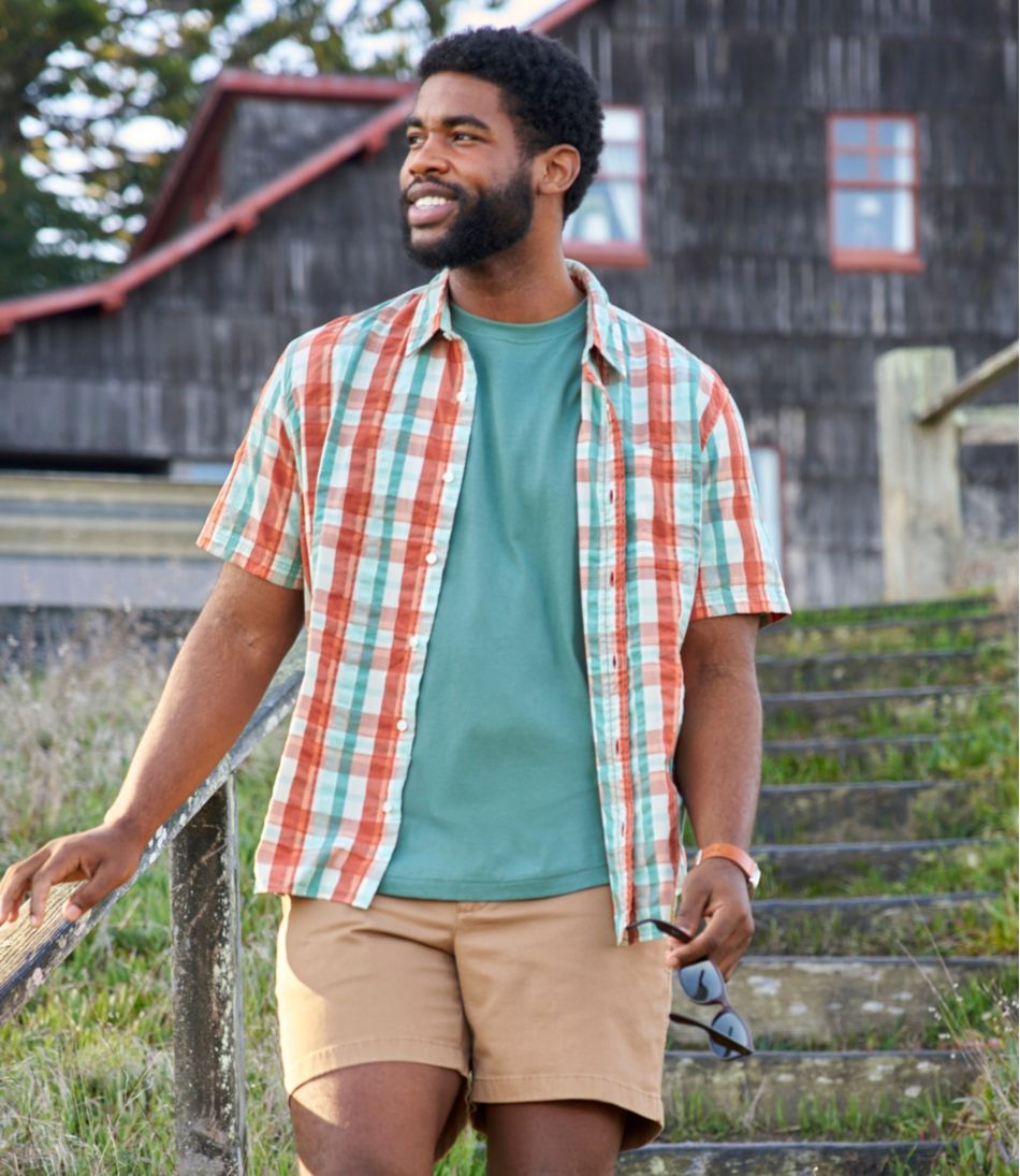 Men's Organic Cotton Seersucker Shirt, Short-Sleeve, Slightly Fitted, Plaid | L.L.Bean on sale