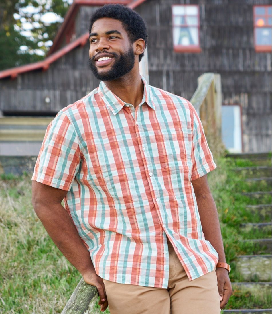 Men's Organic Cotton Seersucker Shirt, Short-Sleeve, Slightly Fitted, Plaid | L.L.Bean on sale