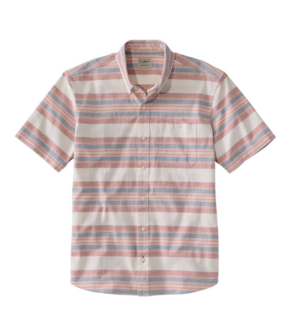 Men's Comfort Stretch Chambray Shirt, Traditional Untucked Fit, Short-Sleeve, Stripe | L.L.Bean on sale