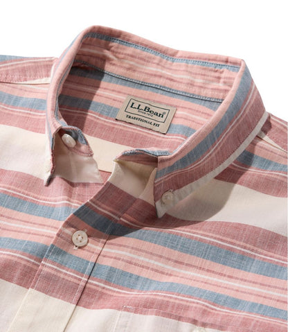 Men's Comfort Stretch Chambray Shirt, Traditional Untucked Fit, Short-Sleeve, Stripe | L.L.Bean on sale