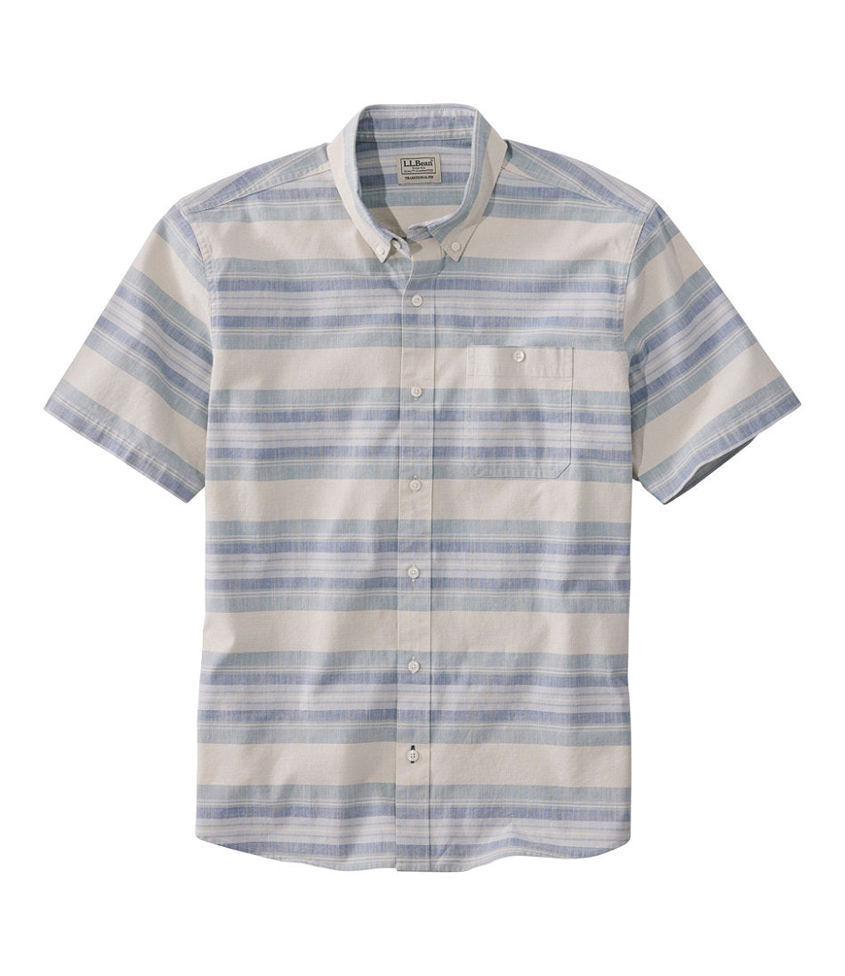 Men's Comfort Stretch Chambray Shirt, Traditional Untucked Fit, Short-Sleeve, Stripe | L.L.Bean on sale - US 7947