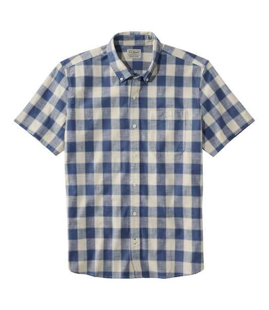 Men's Comfort Stretch® Chambray Shirt, Slightly Fitted Untucked Fit, Short-Sleeve, Plaid | L.L.Bean discount