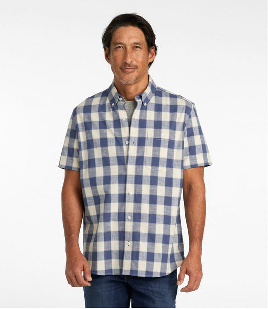 Men's Comfort Stretch® Chambray Shirt, Slightly Fitted Untucked Fit, Short-Sleeve, Plaid | L.L.Bean discount