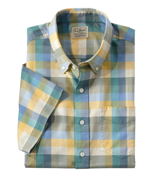 Men's Comfort Stretch® Oxford, Slightly Fitted Untucked Fit, Short-Sleeve, Plaid | L.L.Bean for sale