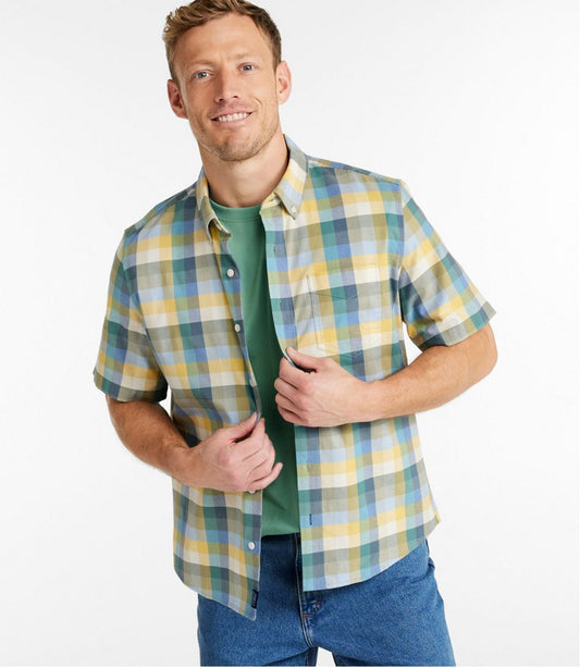 Men's Comfort Stretch® Oxford, Slightly Fitted Untucked Fit, Short-Sleeve, Plaid | L.L.Bean for sale