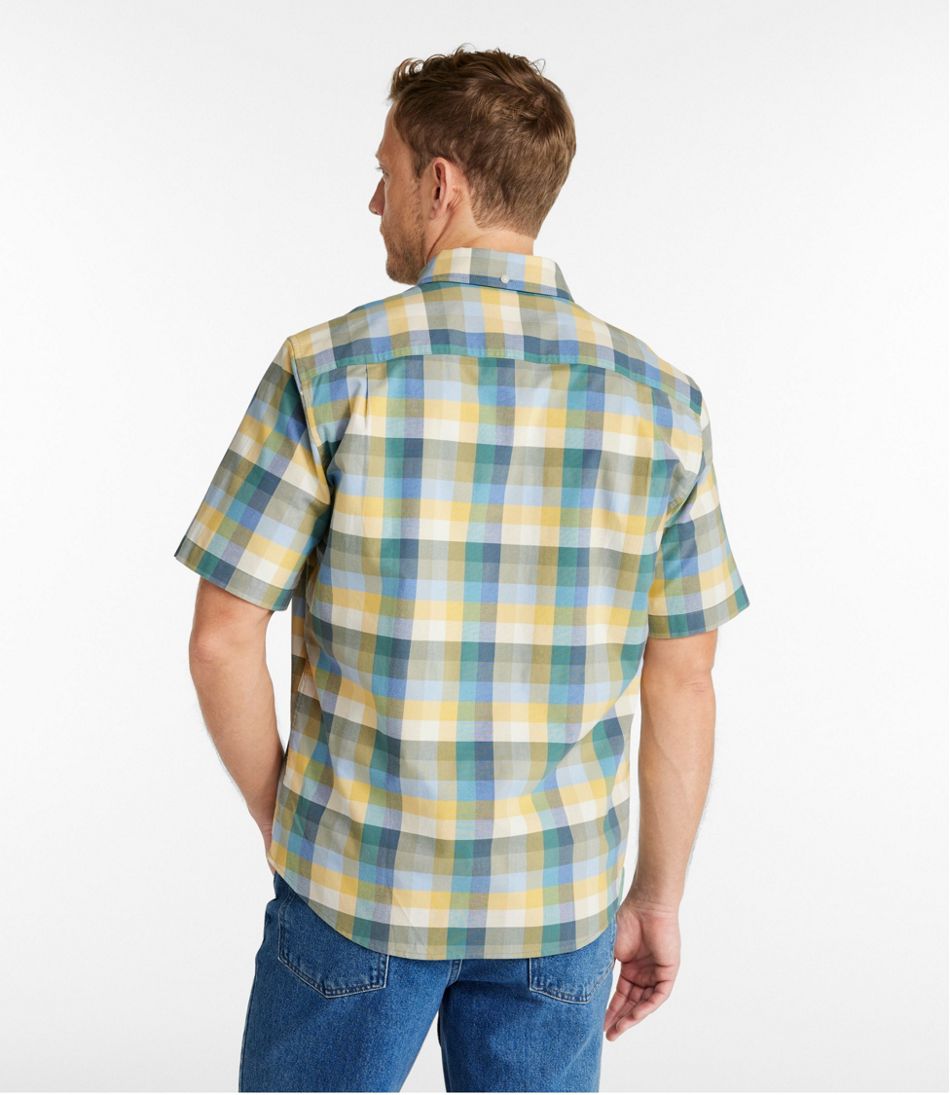 Men's Comfort Stretch® Oxford, Slightly Fitted Untucked Fit, Short-Sleeve, Plaid | L.L.Bean for sale