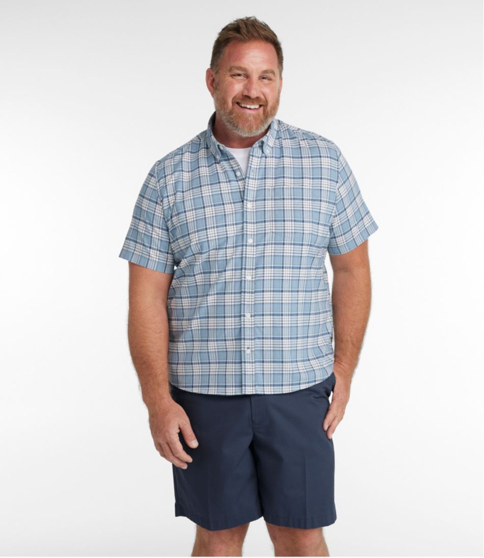 Men's Comfort Stretch® Oxford, Slightly Fitted Untucked Fit, Short-Sleeve, Plaid | L.L.Bean for sale