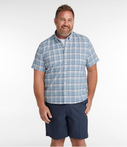 Men's Comfort Stretch® Oxford, Slightly Fitted Untucked Fit, Short-Sleeve, Plaid | L.L.Bean for sale