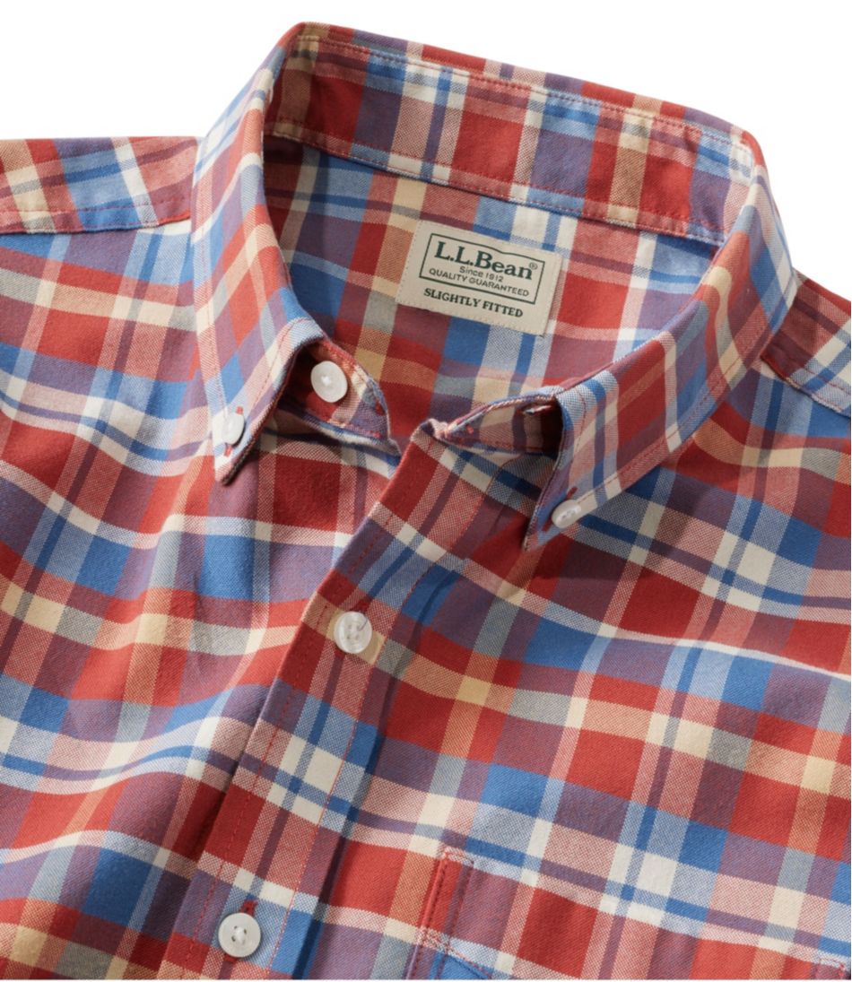 Men's Comfort Stretch® Oxford, Slightly Fitted Untucked Fit, Short-Sleeve, Plaid | L.L.Bean for sale