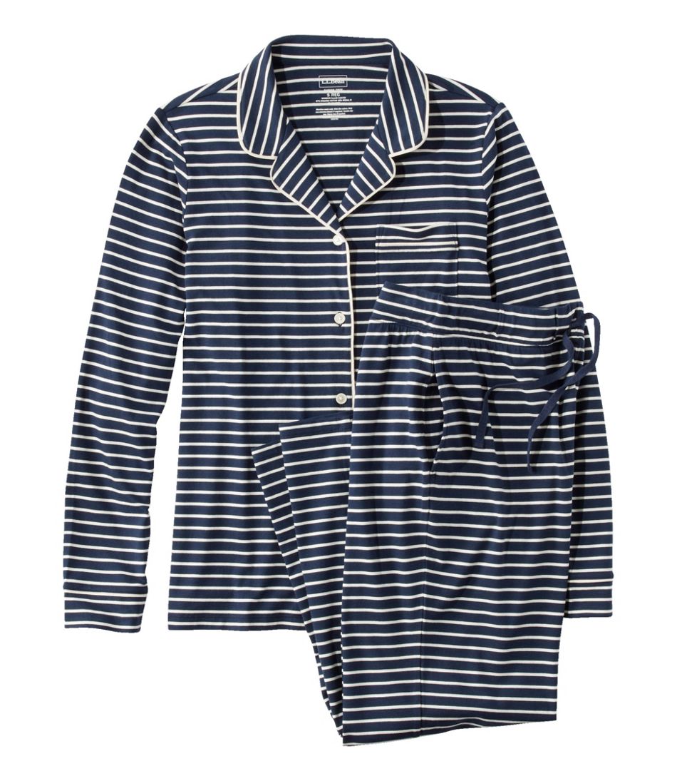 Women's Super-Soft Shrink-Free Button Front Pajama Set, Stripe | L.L.Bean on sale