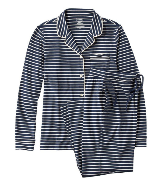 Women's Super-Soft Shrink-Free Button Front Pajama Set, Stripe | L.L.Bean on sale