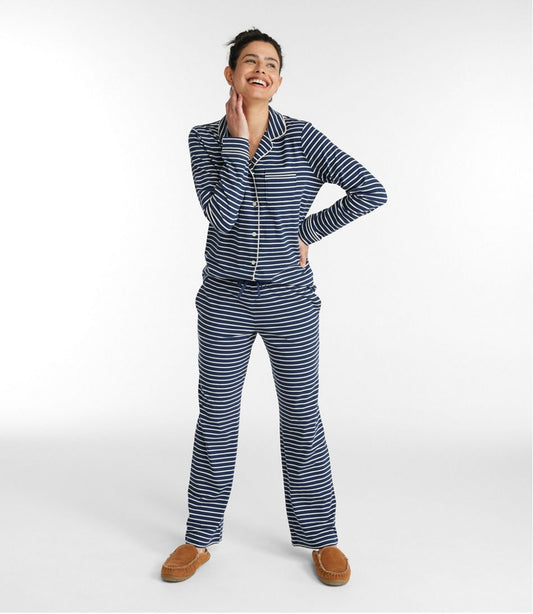 Women's Super-Soft Shrink-Free Button Front Pajama Set, Stripe | L.L.Bean on sale
