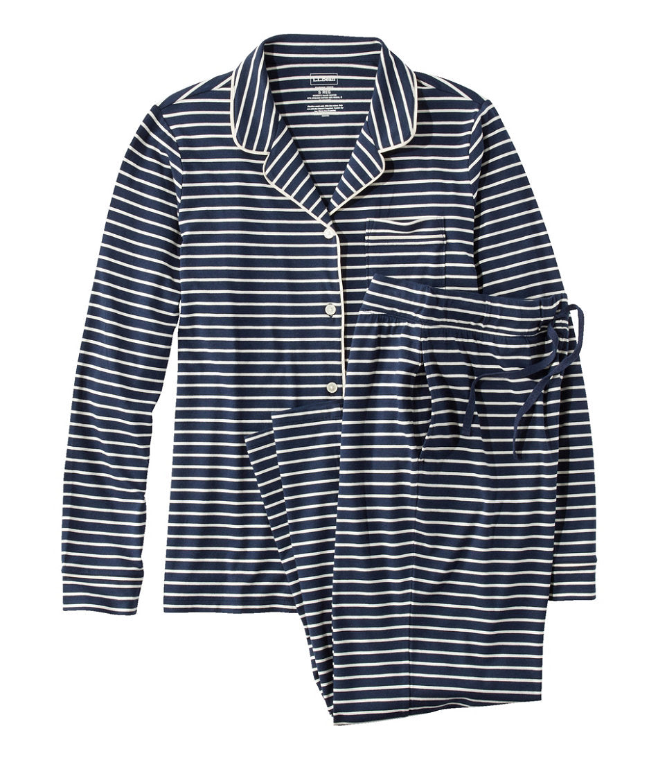 Women's Super-Soft Shrink-Free Button Front Pajama Set, Stripe | L.L.Bean on sale - US 8349