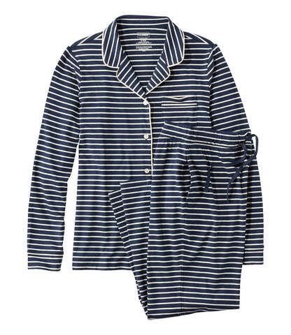Women's Super-Soft Shrink-Free Button Front Pajama Set, Stripe | L.L.Bean on sale - US 8349