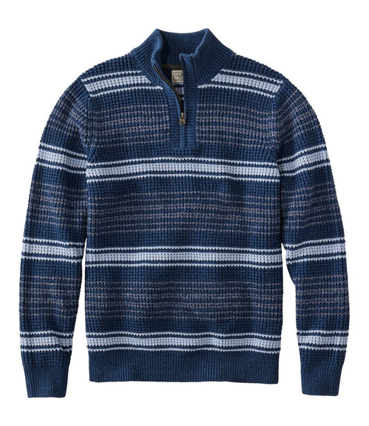 Men's Organic Cotton Waffle Sweater, Quarter Zip, Stripe | L.L.Bean sale