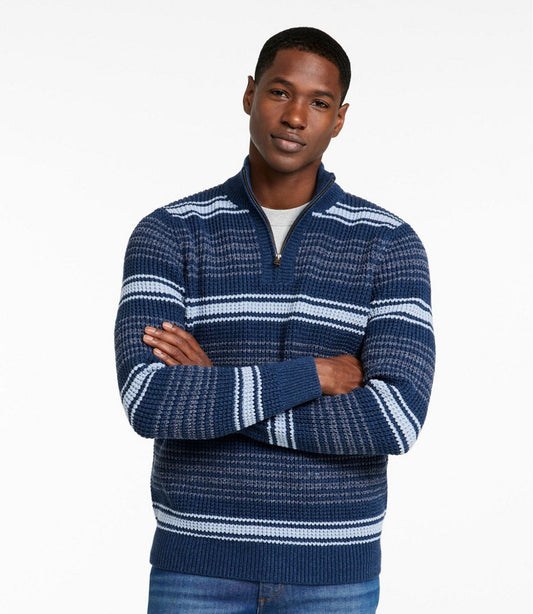 Men's Organic Cotton Waffle Sweater, Quarter Zip, Stripe | L.L.Bean sale
