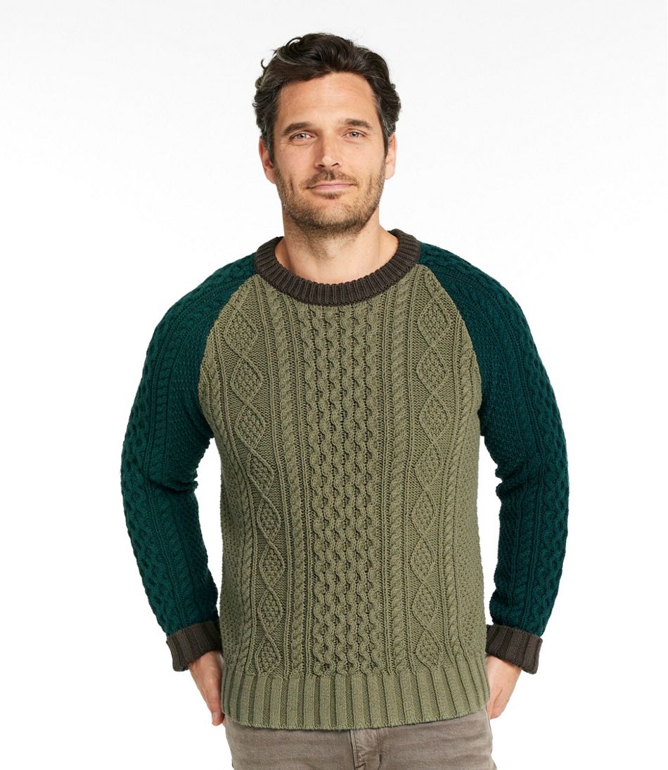 Men's Signature Cotton Fisherman Sweater, Crewneck, Colorblock | L.L.Bean on sale